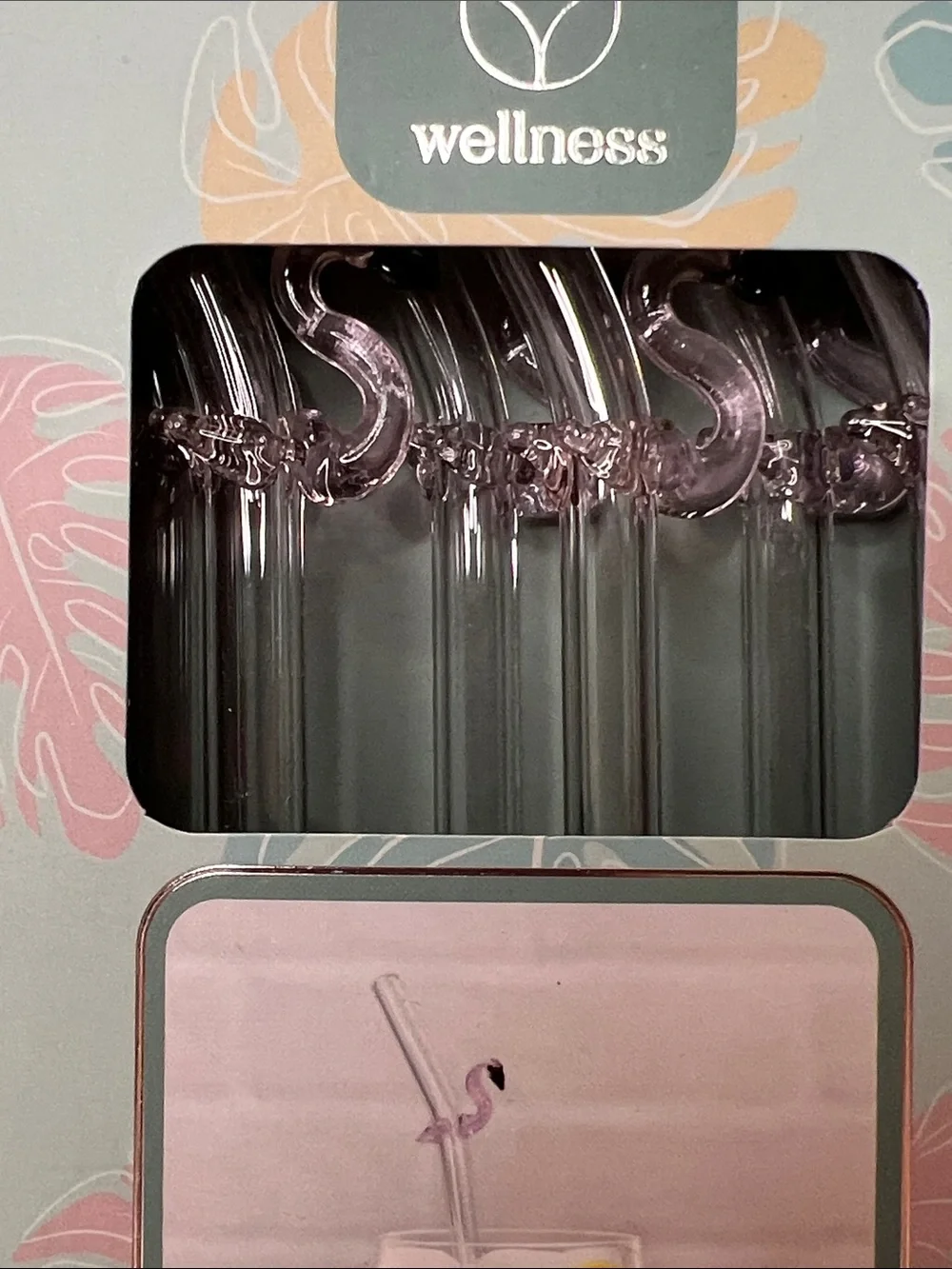 Wellness Flamingo Icon Pink Glass Straws Cleaning Brush 6 Pack New